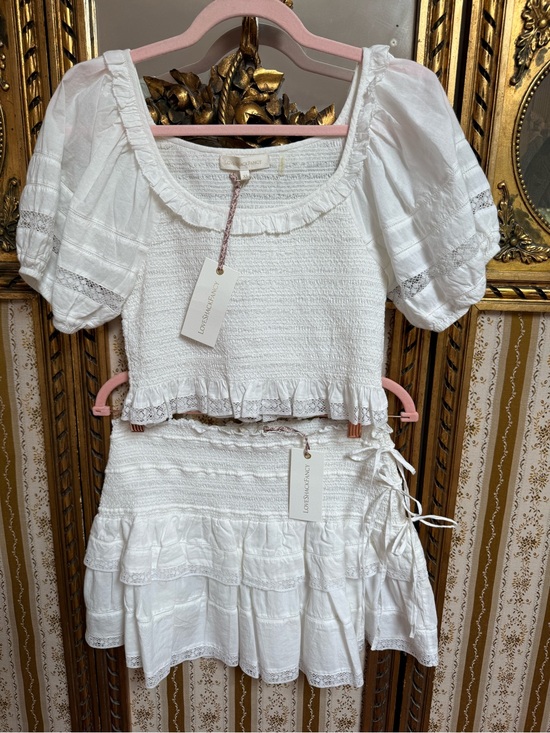 LoveShackFancy Dresses & Skirts - NWT LoveShackFancy Set Molly Top Mira Skirt Smocked Floral Lace Ruffle White XS